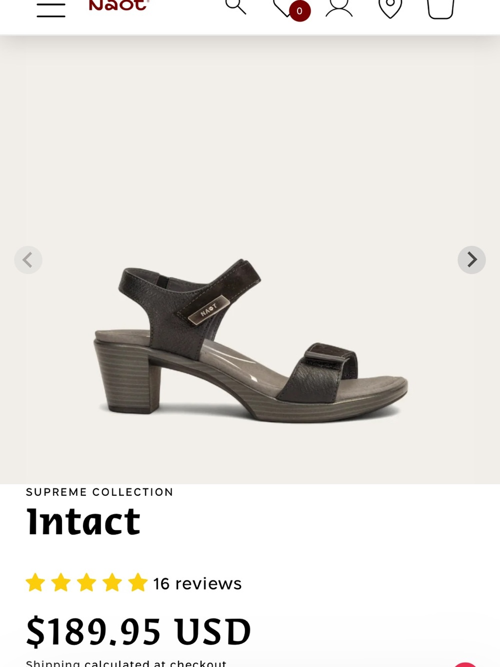 Naot Intact Black Leather Mid Heel Sandal
